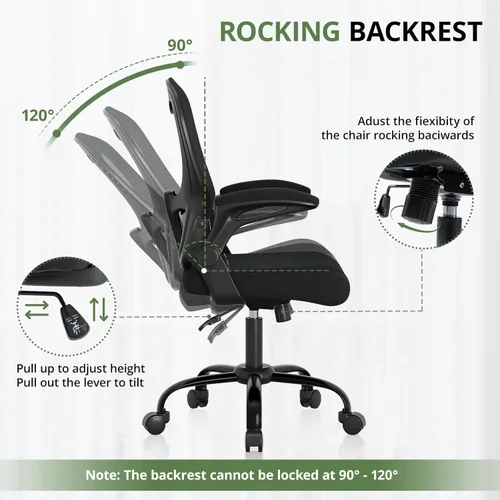 Miniatura 9 de Silla de oficina de capacidad de 330 libras, silla de escritorio ergonómica de malla transpirable con soporte lumbar y reposabrazos abatibles, silla