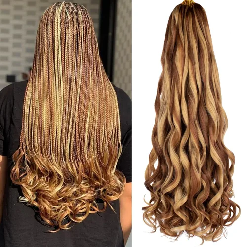 Miniatura 79 de COOKOO 9 paquetes de cabello rizado francés trenzado de 18 pulgadas, suave y flexible, cabello trenzado de alta calidad, rizos franceses, extensión