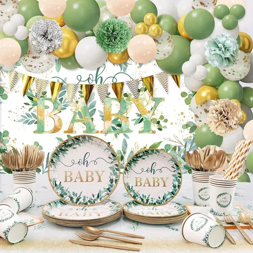 Miniatura 8 de Decoraciones de elefante para baby shower para niño, 224 piezas de suministros azules para baby shower (20 invitados), incluye plato de papel