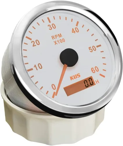 Miniatura 3 de KUS Tacómetro RPM Gauge REV Contador con contador de horas 6000RPM 3.346 in 12V/24V con retroiluminación roja y amarilla