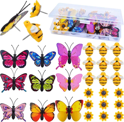 30 pines decorativos creativos de estilos mixtos, bonitos pasadores de girasol, abeja, mariposa, pasadores con una caja para fotos, pared, oficina,