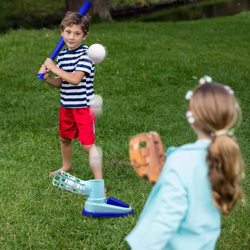 Miniatura 6 de ArtCreativity Máquina de lanzamiento de béisbol para niños, juguete de lanzar para niños con bate plegable + 3 pelotas de béisbol, entrenador