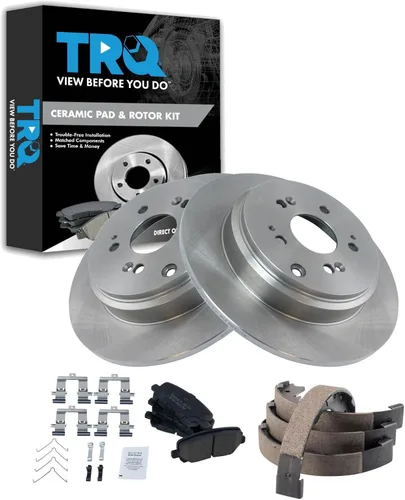Miniatura 22 de TRQ Kit de pastillas de freno y rotor Posi trasero premium con zapatas de estacionamiento para camión GM SUV