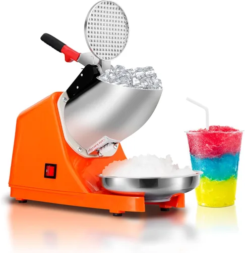 SUPER DEAL Máquina de afeitar de hielo eléctrica de 300 W mejorada para hacer cono de nieve, 200 libras (naranja)