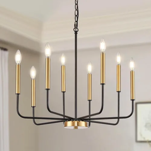 Miniatura 12 de Lámpara de araña negra, moderna lámpara de comedor de granja de 6 luces con cadena, accesorios de iluminación colgantes de metal, luces de comedor