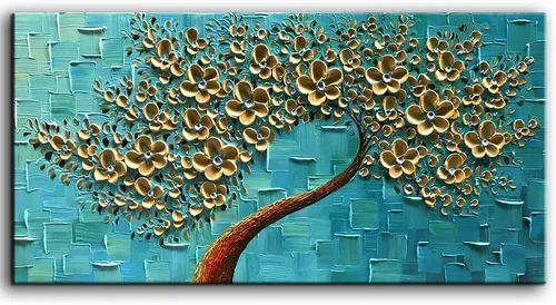 Miniatura 13 de YaSheng Art - Pintura al óleo de arte contemporánea hecha a mano de flores blancas en lienzo con textura 3D, pinturas de árbol abstractas