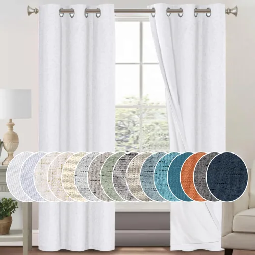 Miniatura 51 de Primitive - Cortinas opacas 100 % de lino texturizado natural para dormitorio, sala de estar, cortinas para ahorra energía, tela de arpillera