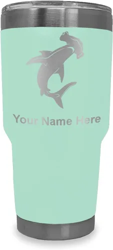Miniatura 12 de LaserGram Vaso aislado al vacío de 20 onzas, tiburón martillo, grabado personalizado incluido (negro)
