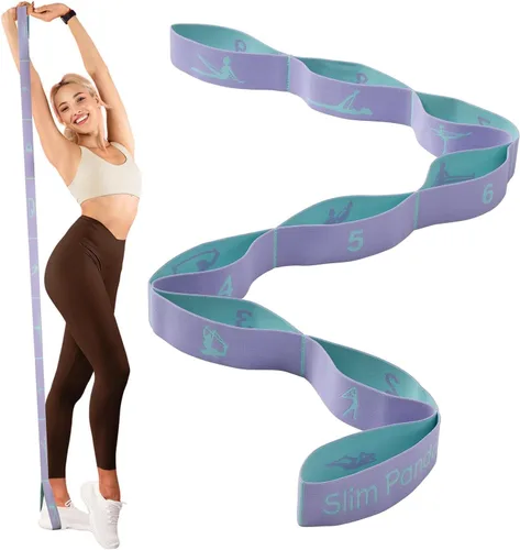 Miniatura 8 de Slim Panda Correa elástica, flexibilidad, bandas elásticas de baile, correa elástica de yoga con 9 bucles para terapia física, pilates, yoga, Rosa