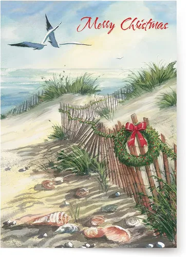 Miniatura 10 de Red Farm Studios Designer Greetings - Tarjetas de Navidad en caja, diseño de hombre de arena de playa con gaviotas
