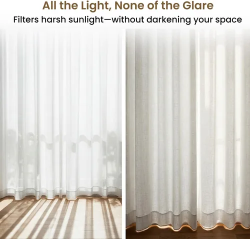 Miniatura 9 de LFH Home - Cortinas de algodón blanco para sala de estar, paneles de ventana de filtrado de luz con bolsillo para barra, cortina de granja