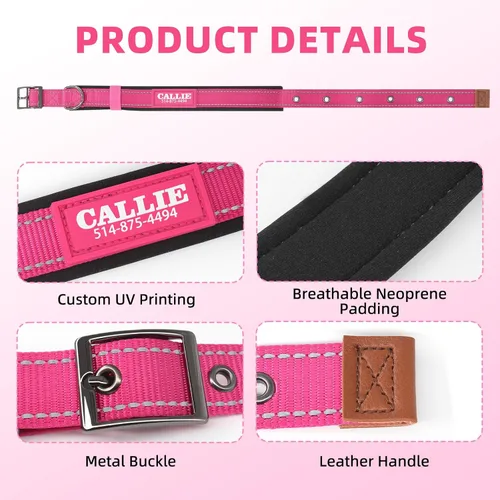 Miniatura 3 de Collar de perro personalizado con nombre impreso UV y número de teléfono, collar de nailon reflectante ajustable personalizado para perros grandes