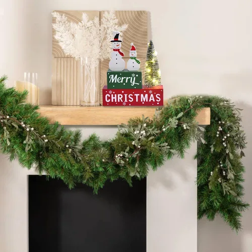 Miniatura 6 de Decoración de Navidad Feliz para interiores, letrero de mesa de muñeco de nieve de madera de Navidad, decoración de árbol de Navidad iluminada