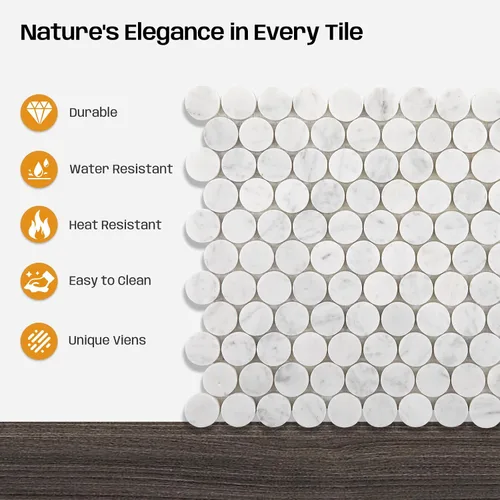 Miniatura 4 de Carrara - Mosaico de mármol blanco, pulido, mosaico de mármol blanco Carrara para cocina, baño, pared, suelo, ducha, 5 hojas, hexagonal de 2 pulgadas