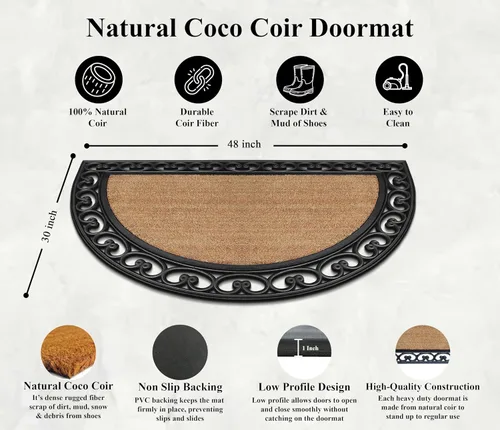 Miniatura 52 de A1HC Tapete para Puerta de Fibra de Coco Natural y Caucho, 30"x48" – Grueso, Duradero, Resistente, Anti-Desprendimiento, Resistente a