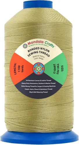 Miniatura 322 de Mandala Crafts - Hilo de nailon para coser cuero, tapicería, mezclilla y para trenzar el pelo; resistente, 1500 yardas, tamaño 69 T70 Marrón