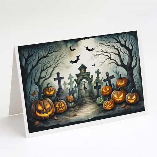 Miniatura 71 de Caroline's Treasures DAC2223GCA7P - Tarjetas de felicitación y sobres de Halloween espeluznantes de gato negro, paquete de 8 tarjetas en blanco