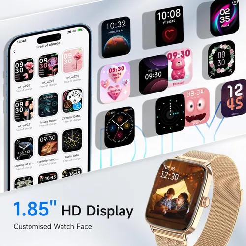 Miniatura 8 de Reloj inteligente para hombres y mujeres, 1.85" HD, reloj inteligente compatible con iPhone/Samsung/Android (responder/hacer llamadas), más de 100