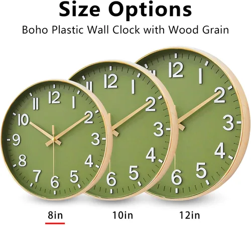 Miniatura 6 de HZDHCLH Reloj de pared con pilas, reloj de pared dorado verde, reloj de pared de 8 pulgadas, silencioso, sin tictac, números 3D modernos para Verde