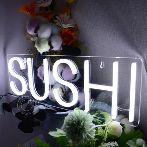 Miniatura 8 de SYLHOME Letrero de luz de neón LED de sushi, letrero de luz de negocios para colgar en la pared, ventanas, decoración de restaurante, pancarta
