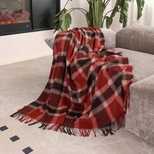 Miniatura 12 de Manta Jacquard de Lana Pura con Borlas, Grande 55x83 pulgadas, 1.5 libras, Manta de Rodilla de Lana de Cordero Suave y Cálida para Sofá Cama