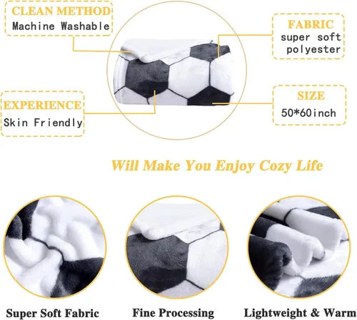 Miniatura 3 de Manta de fútbol de 50 x 60 pulgadas, manta de franela de regalo para niños, adorable manta de cama para niños, manta de franela súper suave