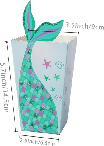 Miniatura 2 de Lamantery Caja de 24 piezas de palomitas de maíz de sirena, caja de papel, suministros de fiesta de cumpleaños de sirena, contenedor de cartón