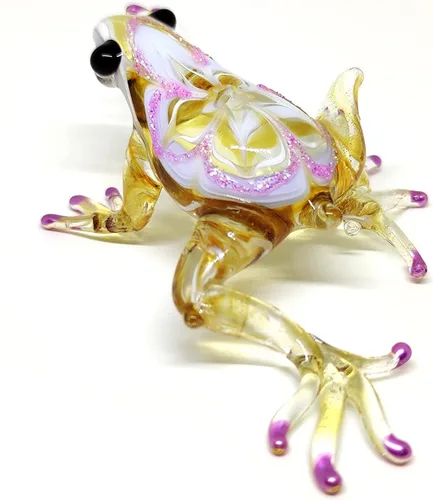 Miniatura 11 de Figuras en miniatura de rana animales soplados a mano, arte de vidrio, regalo coleccionable para decorar 3 pulgadas (verde azul)