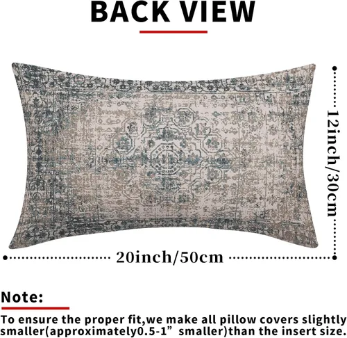 Miniatura 3 de Fundas de Almohada Rectangulares Étnicas Bohemias de 12X20 Pulgadas, Fundas de Almohada Lumbar Vintage de Alfombra Bohemia, Gris Marrón Floral
