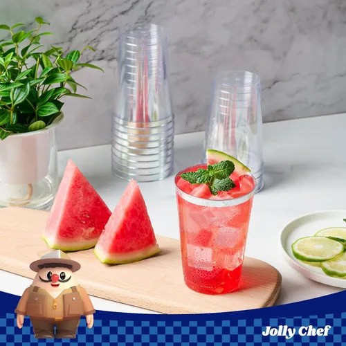 Miniatura 6 de JOLLY CHEF Paquete de 100 vasos desechables de plástico plateado, vasos tipo tumbler de plástico transparente de 12 onzas, elegantes vasos