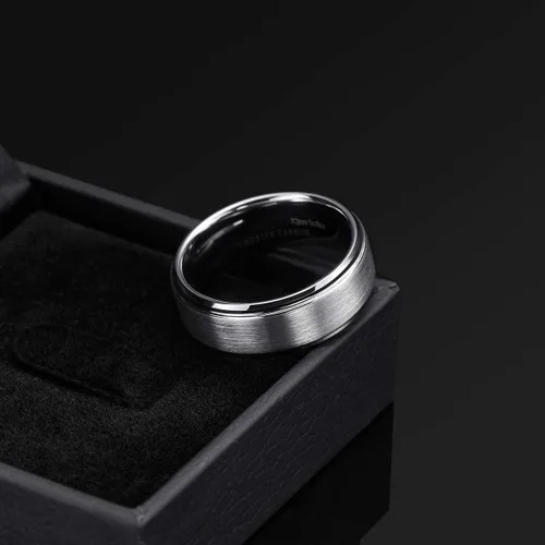 Miniatura 3 de King Will - Anillo de tungsteno básico para hombre, de 6, 7, 8, 9 y 10mm, acabado cepillado mate, ajuste cómodo, anillo de boda color azul plata