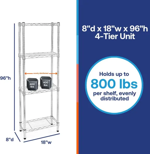 Miniatura 7 de Shelving Inc. Estantería de alambre cromado de 8 pulgadas de profundidad x 18 pulgadas de ancho x 96 pulgadas de alto con estantes de 4 niveles