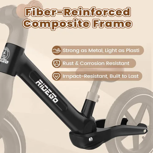 Miniatura 2 de Ridego Bicicleta de equilibrio de 14 pulgadas para niños de 3 a 6 años, bicicleta ligera para niños pequeños con neumáticos de goma de aire, asiento