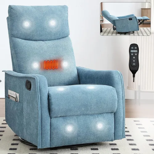 Miniatura 12 de Recliner Chair, Swivel Fabric Massage Rocker Recliner Chair for Adults, Manual Nursery Chair Glider Recliner with Massage and Heat for Living Room