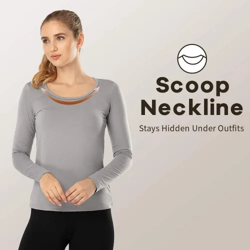 Miniatura 46 de MANCYFIT Tops térmicos para mujer, camisa con forro polar, manga larga, capa base, cuello en V
