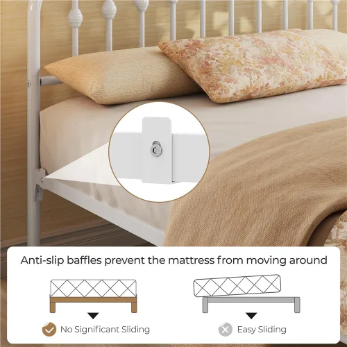 Miniatura 6 de Yaheetech Marco de Cama de Metal Tamaño Queen Plataforma de Cama de Metal con Cabecera/Piecera de Estilo Victoriano/Fácil Montaje/No Necesita blanco