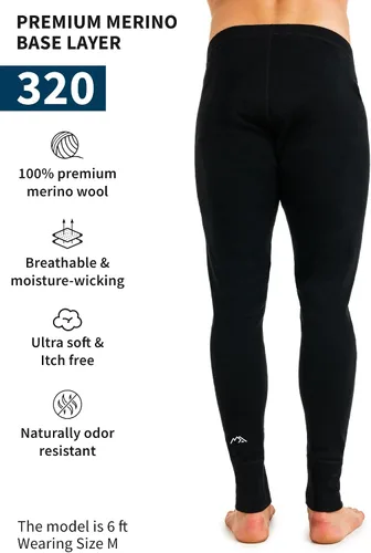 Miniatura 2 de Capa base de lana merino para hombre Pantalones 100% lana merino pesados, peso medio, ropa interior térmica Lite pantalones largos y calcetines