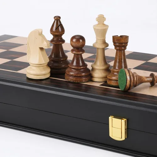 Miniatura 9 de Rinten Juego de ajedrez magnético de madera de 12 a 7 pulgadas, juego de tablero de ajedrez plegable portátil de viaje, juego de estrategia