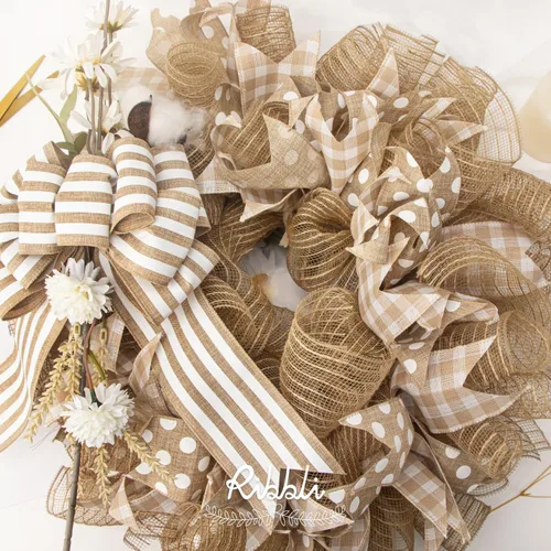 Miniatura 4 de Ribbli 2 rollos de cinta de malla de arpillera, 10 pulgadas x 30 pies (10 yardas) cada rollo, natural con yute, para usar en guirnaldas y decoración