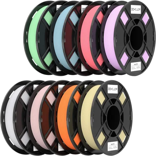 Miniatura 46 de 3DHoJor PLA+ 3D Printer Filament Bundle, Multicolor PLA+ Filament 1.75mm, Vacuum Packed, 0.25kg*8 Pack, 2kg Total, Black+Bone