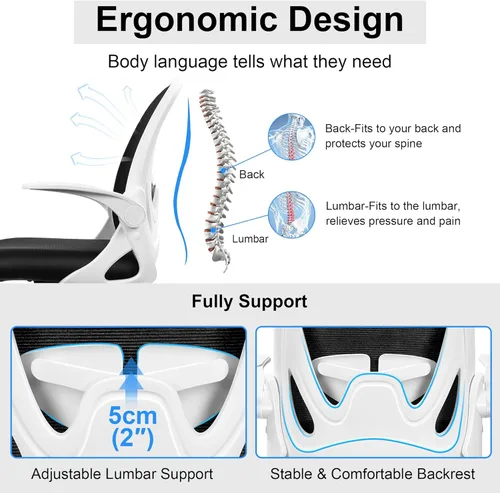 Miniatura 3 de Primy Silla ergonómica de dibujo con reposabrazos abatibles, silla de oficina alta para escritorio de pie, cómoda silla de escritorio con anillo
