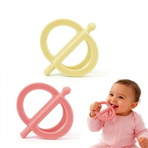 Juguetes de dentición para bebés, fáciles de sostener, anillo de dentición de silicona 100% de grado alimenticio para bebés de 0 a 18 meses, sin