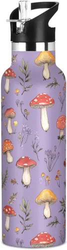 Red Mushrooms Termitomyces Albuminosus Purple Double Wall Vacuum Insulated Bottles Water Bottles With Straws Leak-proof BPA-Free Leak Proof for Gym