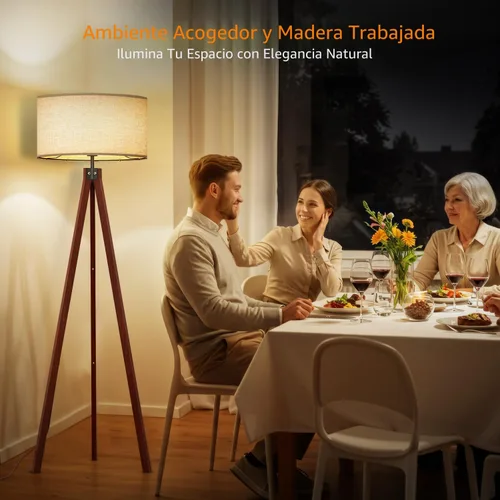 Miniatura 4 de LEPOWER Lámpara de pie trípode de madera, lámpara de pie de mediados de siglo, luz de estudio de diseño moderno para sala de estar, dormitorio, sala