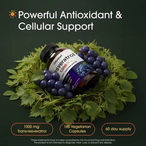 Miniatura 2 de NatureBell Resveratrol - 180 cápsulas vegetarianas - 1,000 mg de extracto de Polygonum Cuspidatum - Apoyo antioxidante - Corazón, cerebro