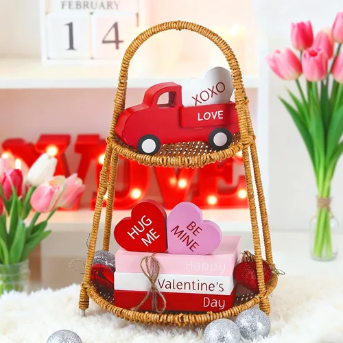 Miniatura 9 de Decoraciones del día de San Valentín, decoración del día de San Valentín, letrero de madera de San Valentín y camión rojo y decoración de 3