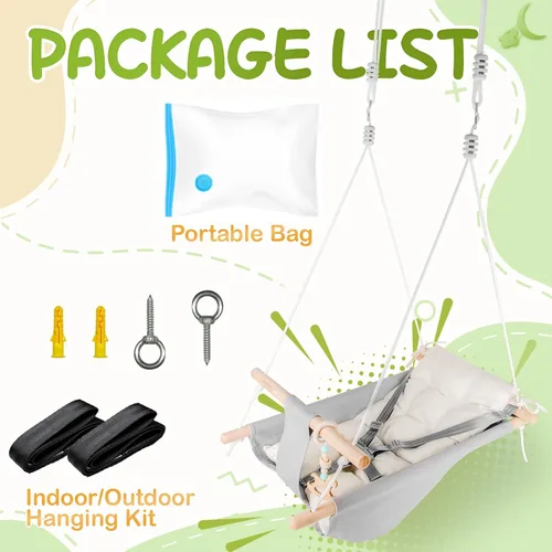 Miniatura 4 de Columpio de bebé para interiores y exteriores, columpio de hamaca de lona para bebé a niño pequeño con un asiento cómodo, juguete de madera tipo