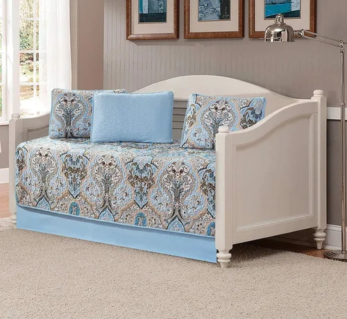 Miniatura 4 de Luxury Home Collection - Juego de colcha reversible acolchada de 3 piezas, tamaño matrimonial/queen, estampado floral, color azul topo