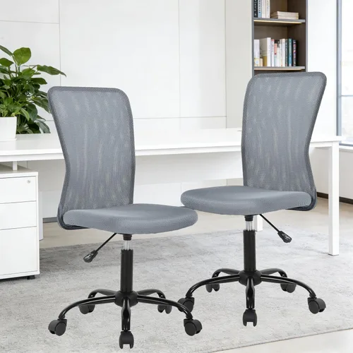 Miniatura 19 de Silla de oficina pequeña, silla de escritorio sin brazos con ruedas, silla ergonómica para computadora con soporte lumbar, silla giratoria de malla
