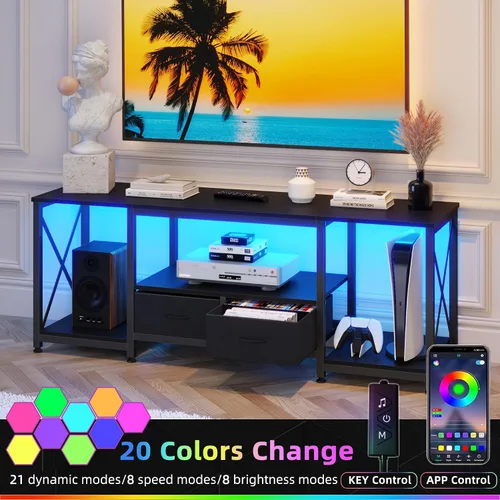 Miniatura 4 de GYIIYUO Soporte de TV con cajón de tela para TV de 50 y 55 pulgadas, centro de entretenimiento y consola de TV industrial con estantes